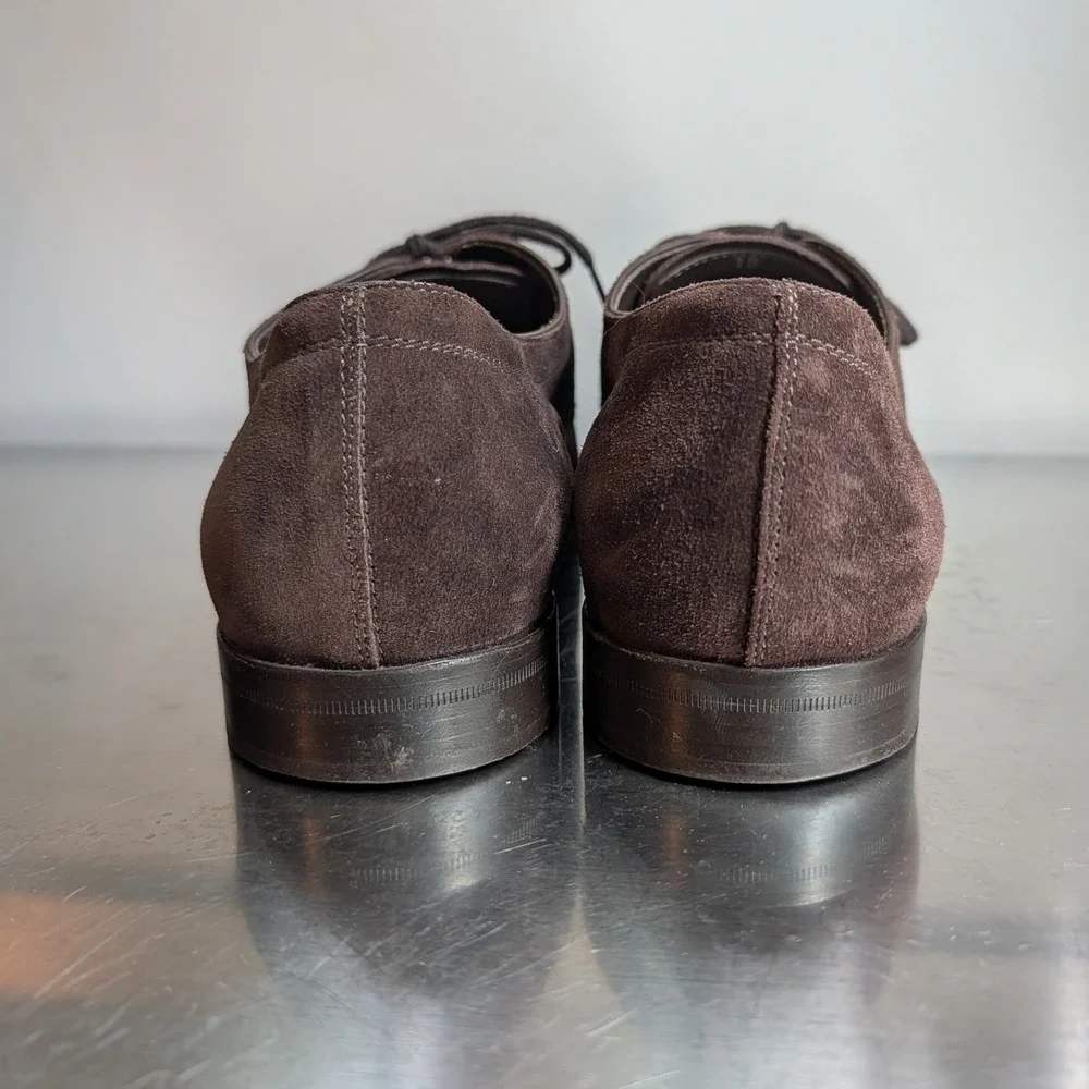 Tods Mens Dark Brown Suede Derby Shoes Apron Toe Lace Up Italy Size 10